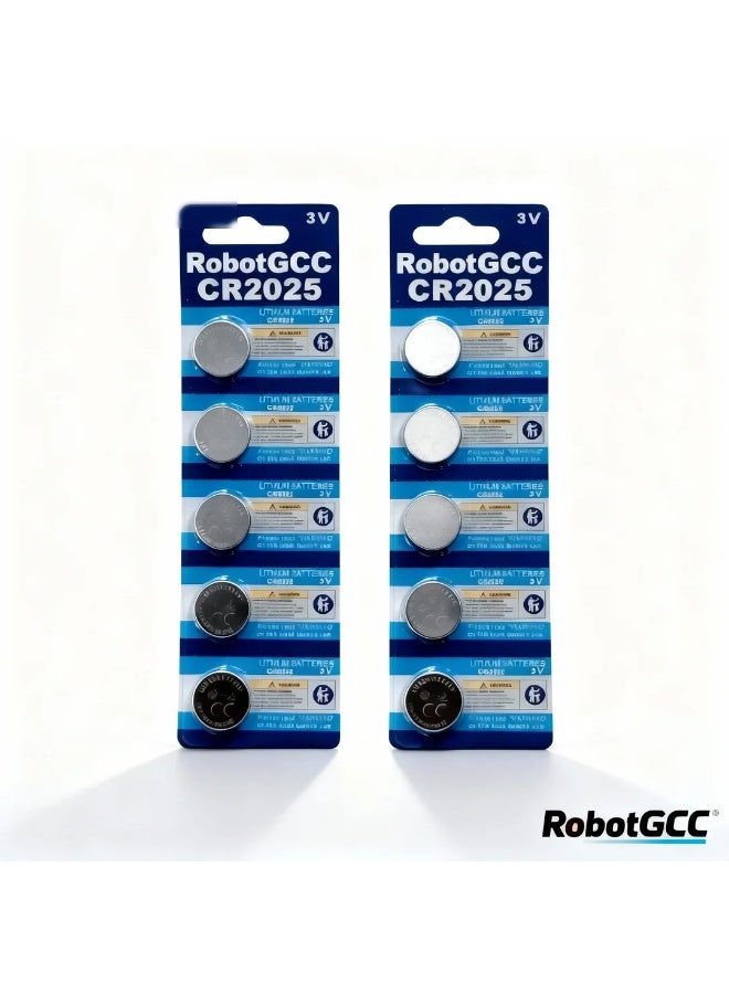 robotgcc CR2025 3V Lithium Coin Battery 10-Pack (2×5 Cells) High Quality Button Cell Batteries with Stable Voltage, Reliable Power and Long Shelf Life for Remote Controls, Car Keys, Watches, Calculators, Toys and Medical Devices - Image 1